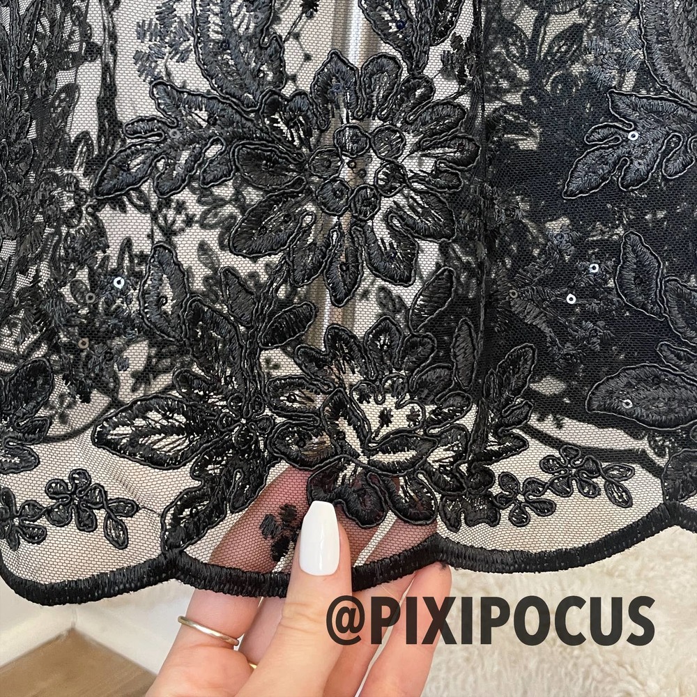ZARA EMBROIDERED SEMI-SHEER DRESS TULLE BLACK - Picture 9 of 16